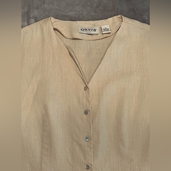 Orvis Shirt Women’s 14 Beige Performance Linen Short Sleeve V-Neck - Picture 4 of 10